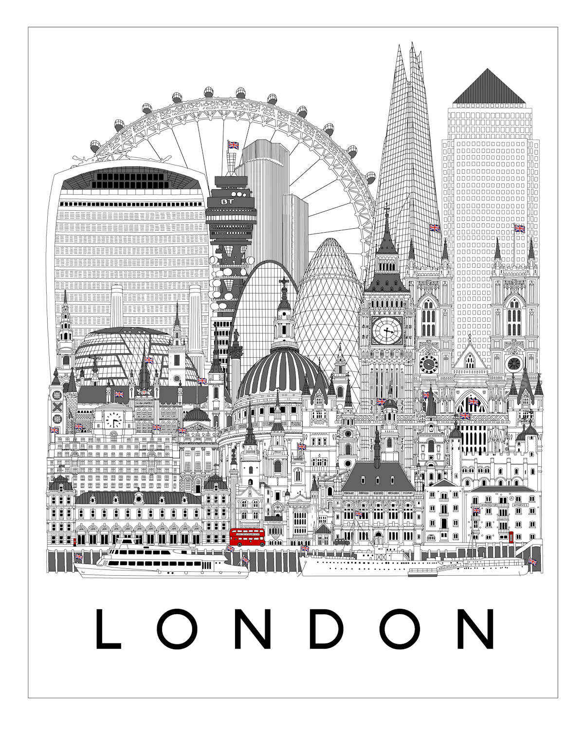 London London Skyline print of famous buildings