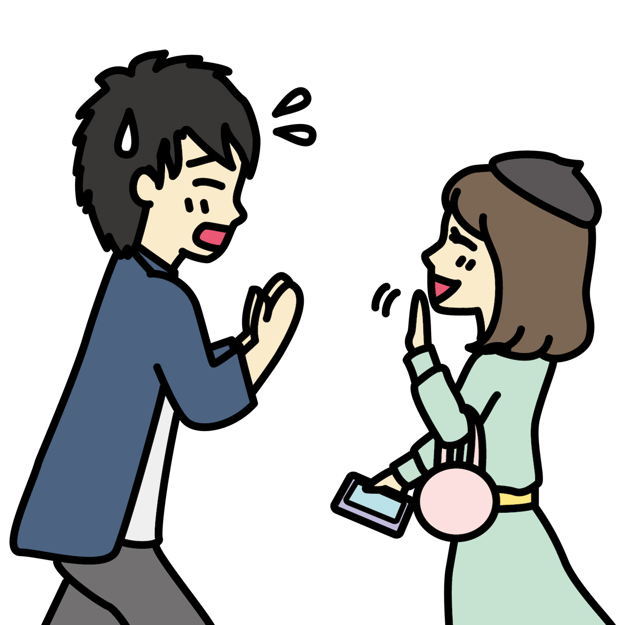 チャットが返ってきたことに安心する男性のフリーイラスト