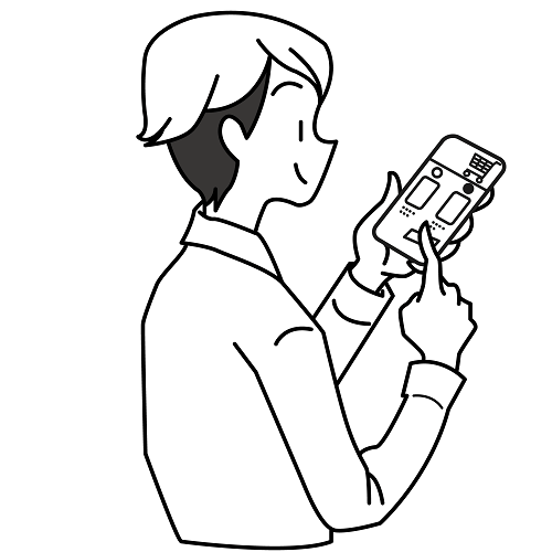 ポチる」とは？意味や使い方をご紹介 | コトバの意味辞典 スマホを使って通販サイトでポチる男性のフリーイラスト