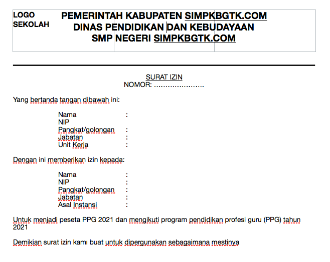 Contoh Surat Izin Atasan Mengikuti Ppg – Info Gtk Simpkb