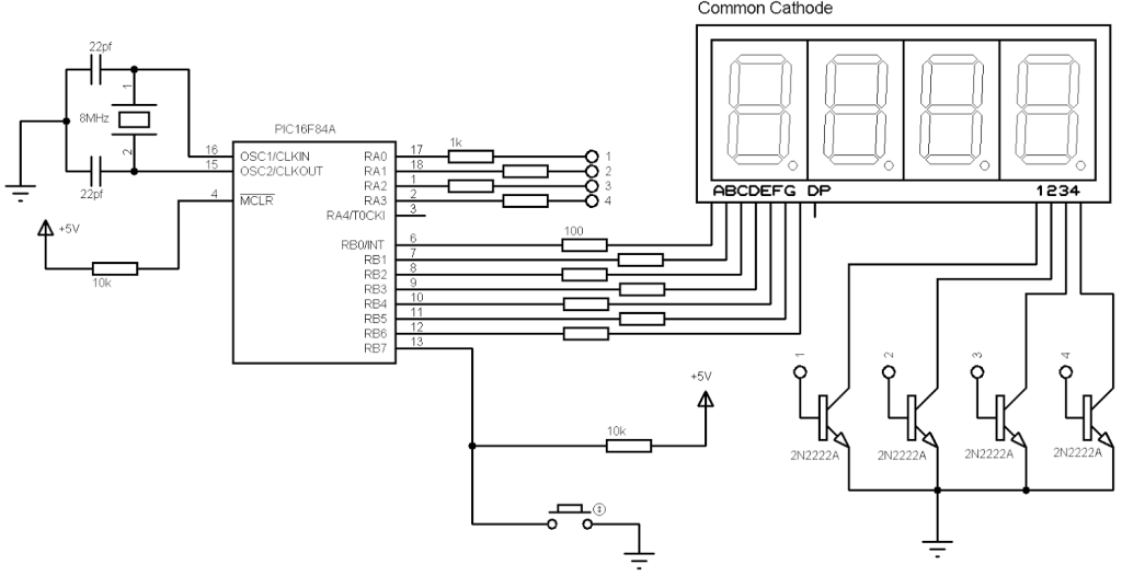 PIC16F84A 7Segment display example 4Digit digital counter with CCS
