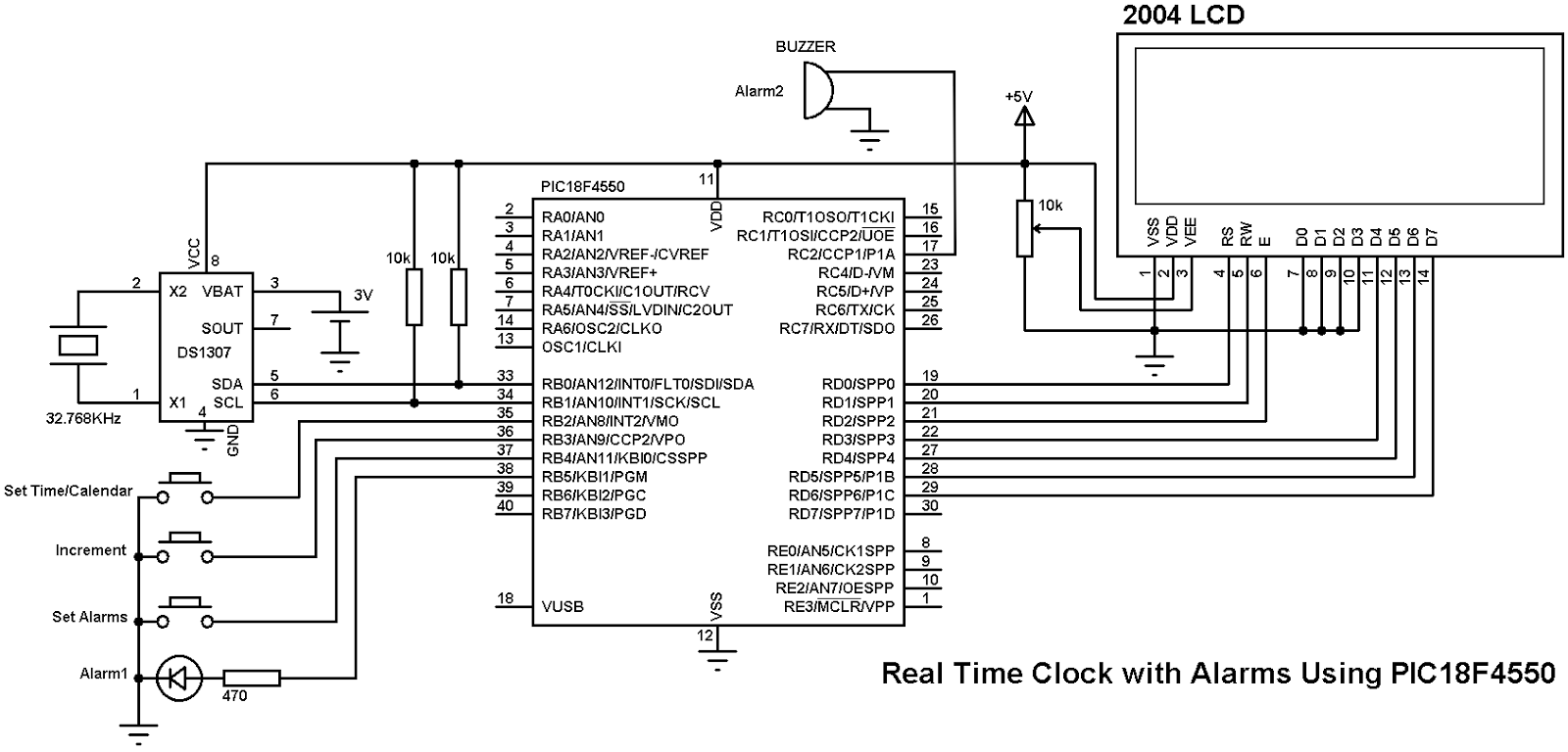 Circuit Diagram Of Rtc Based Digital Clock With Microcontroller