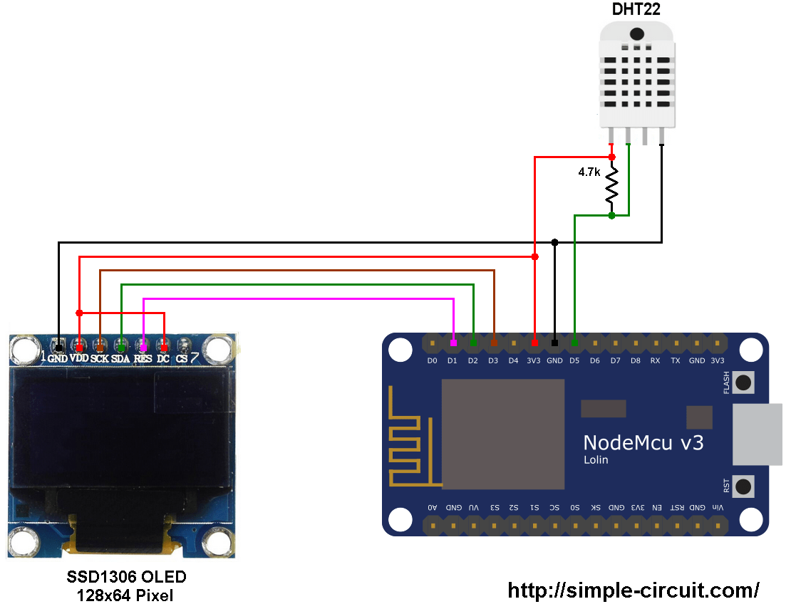 Interfacing NodeMCU with DHT22 sensor and SSD1306 OLED