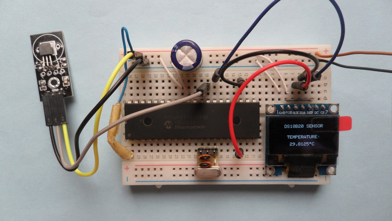 Temperature monitor with PIC16F877A, SSD1306 and DS18B20 sensor