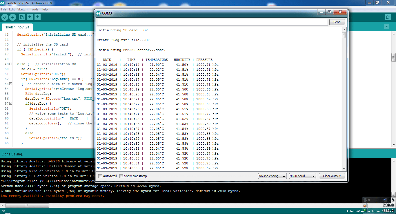 Arduino Weather Data Logger with SD Card