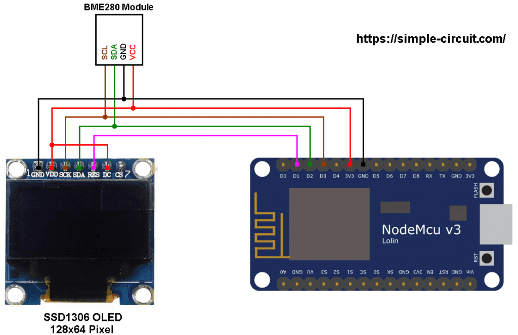 NodeMCU weather station with SSD1306 OLED and BME280 sensor