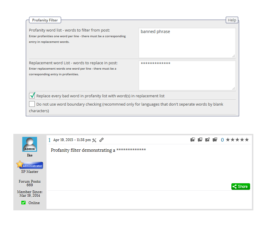 Profanity Filter SimplePress