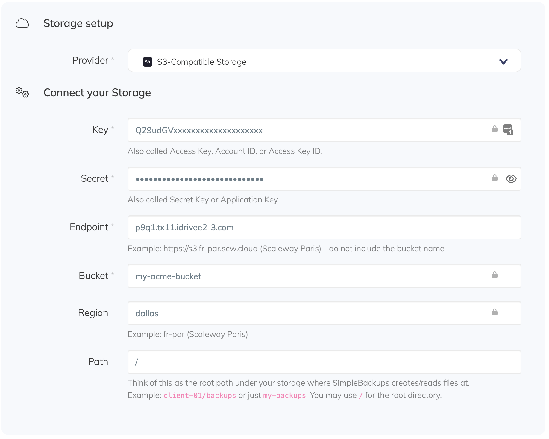 Your backups on IDrive e2 with SimpleBackups