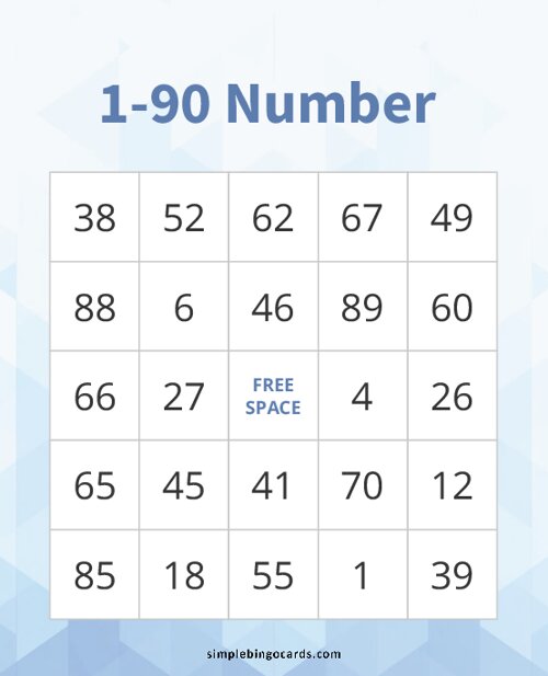 Printable 190 Number Bingo
