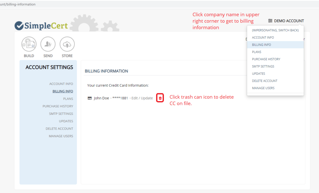 How do I delete my billing information / credit card