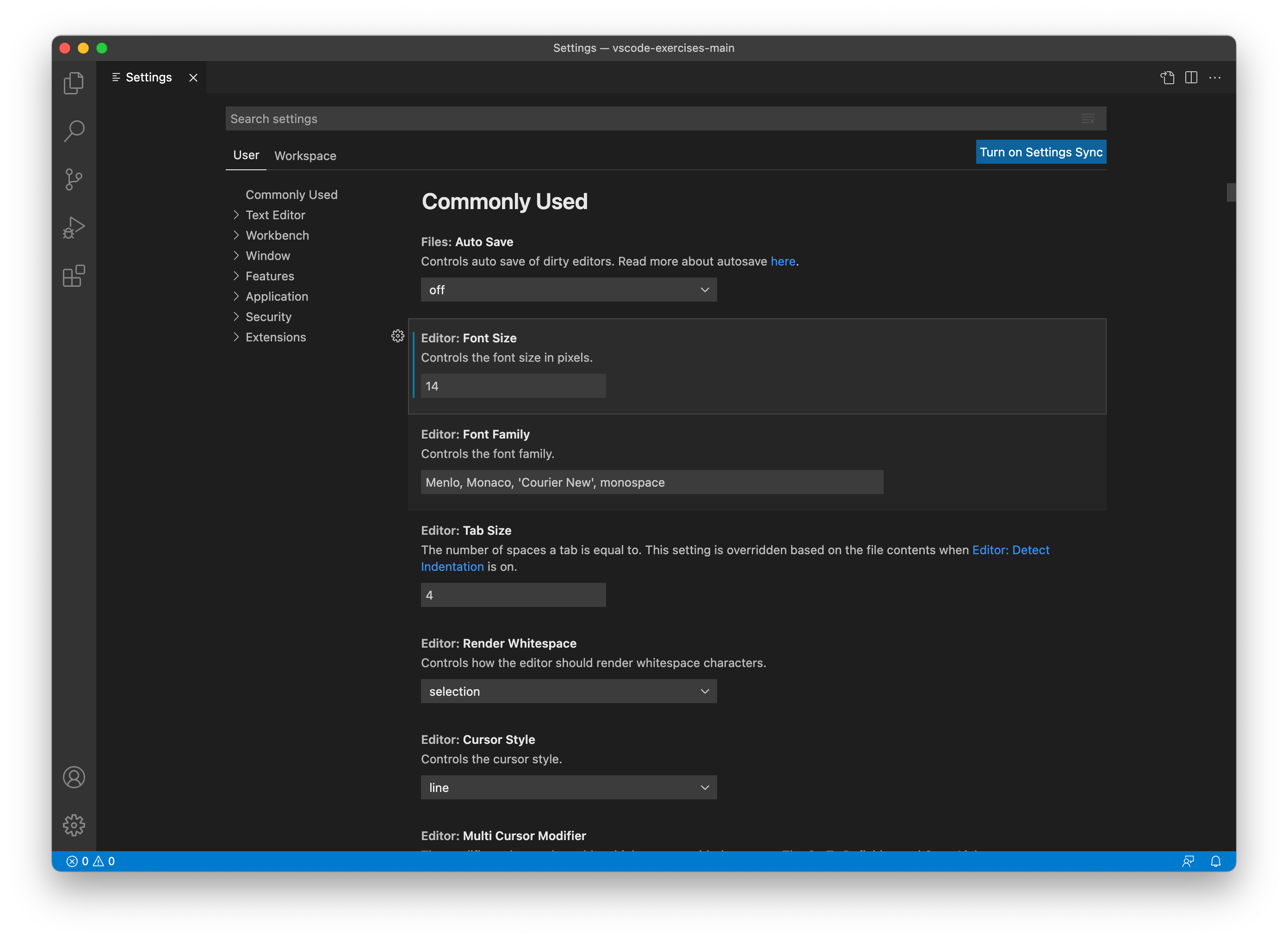 Changing settings VS Code Simple Dev