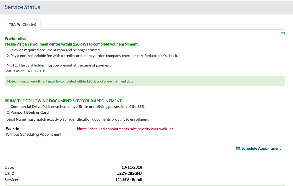 TSA PreCheck Application Status Simple Doc Filings