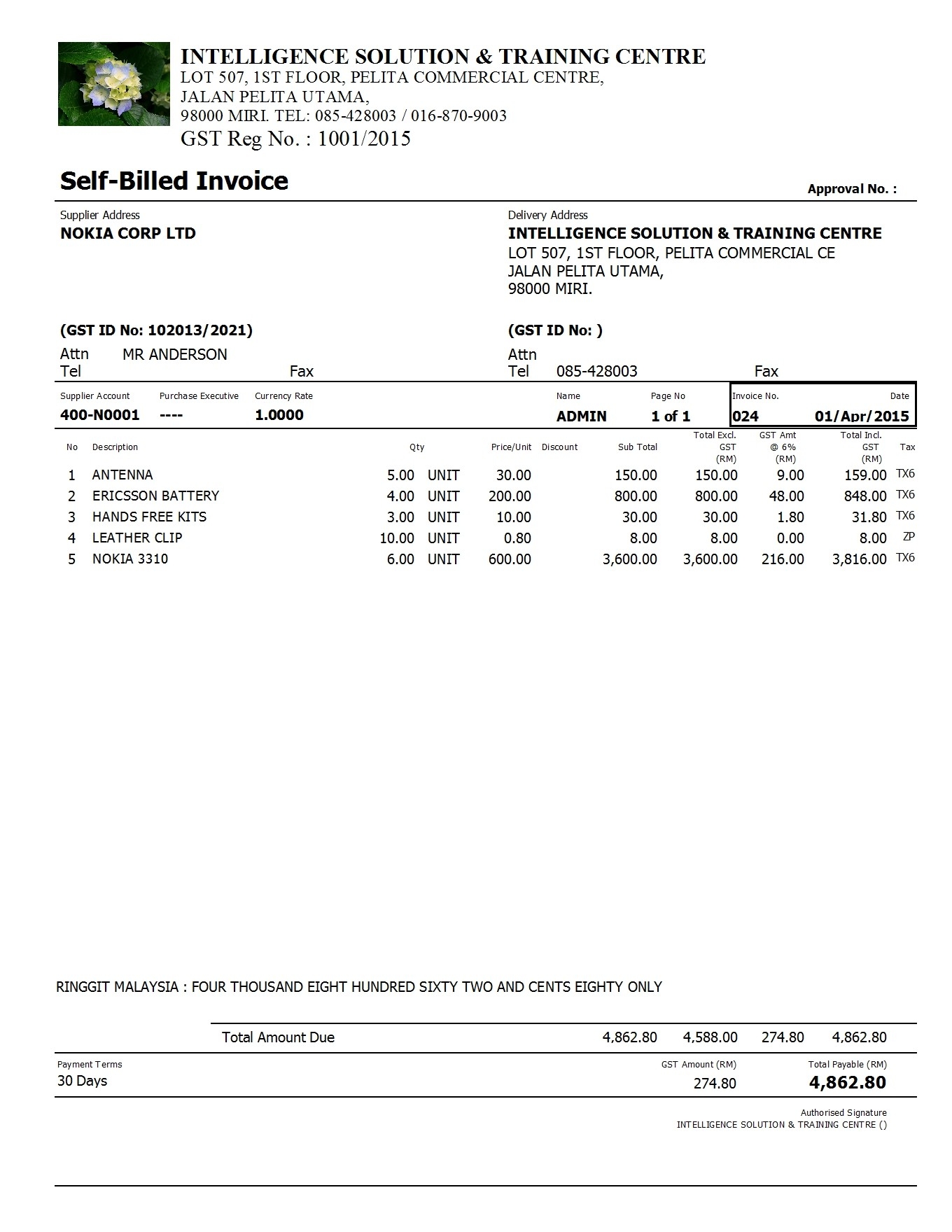 Sample Invoice With Gst * Invoice Template Ideas