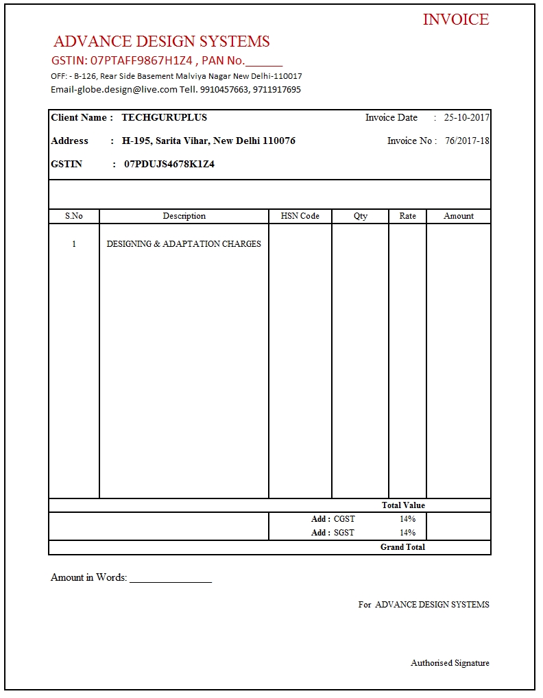 Gst Invoice Format In Word * Invoice Template Ideas