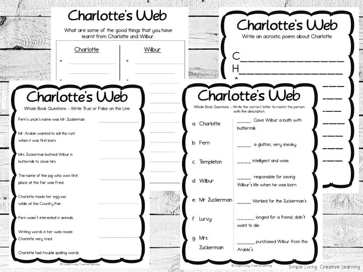 Charlotte's Web Literature Study Simple Living. Creative
