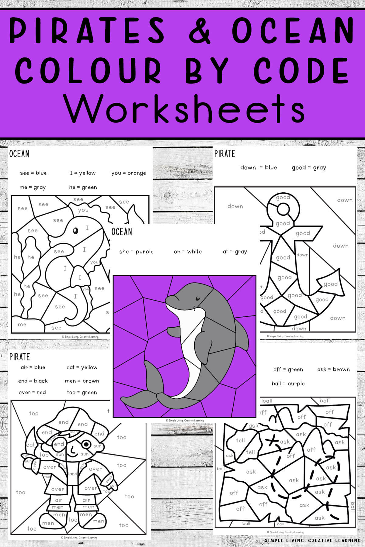 Pirates and Ocean Colour by Code Worksheets Simple Living. Creative