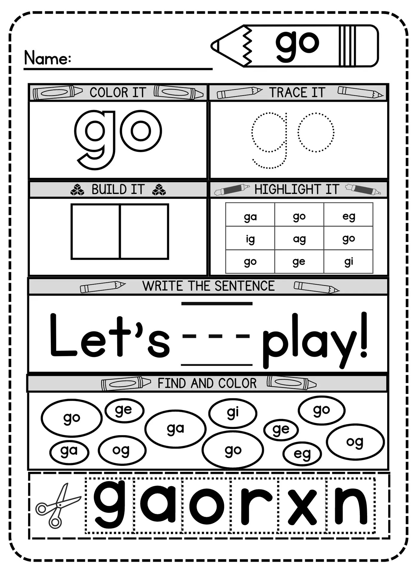 Free Printable Go Sight Word Worksheet for Kindergarten – Simple Mom