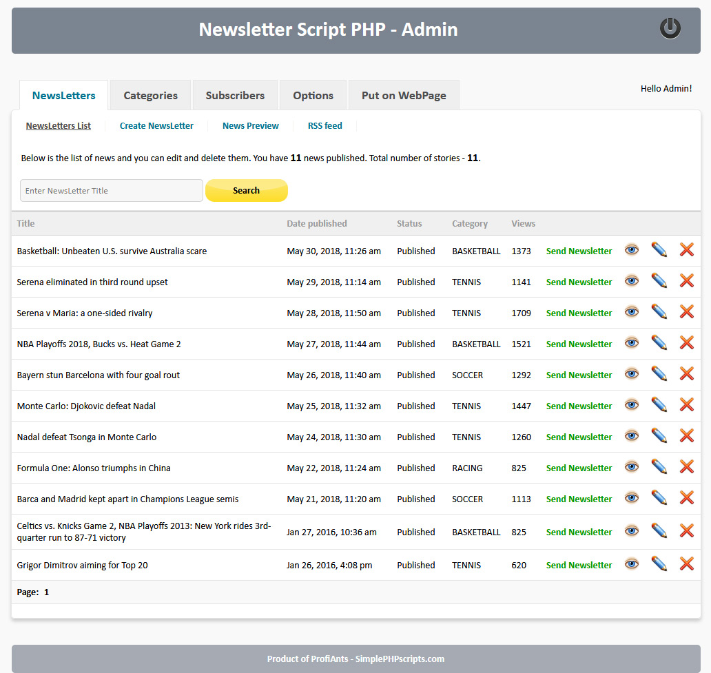 NewsLetter Script PHP DEMO