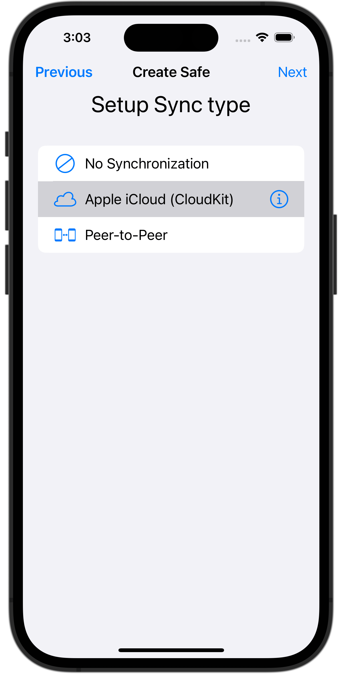 Create Safe on iPhone and set up iCloud sync to Mac