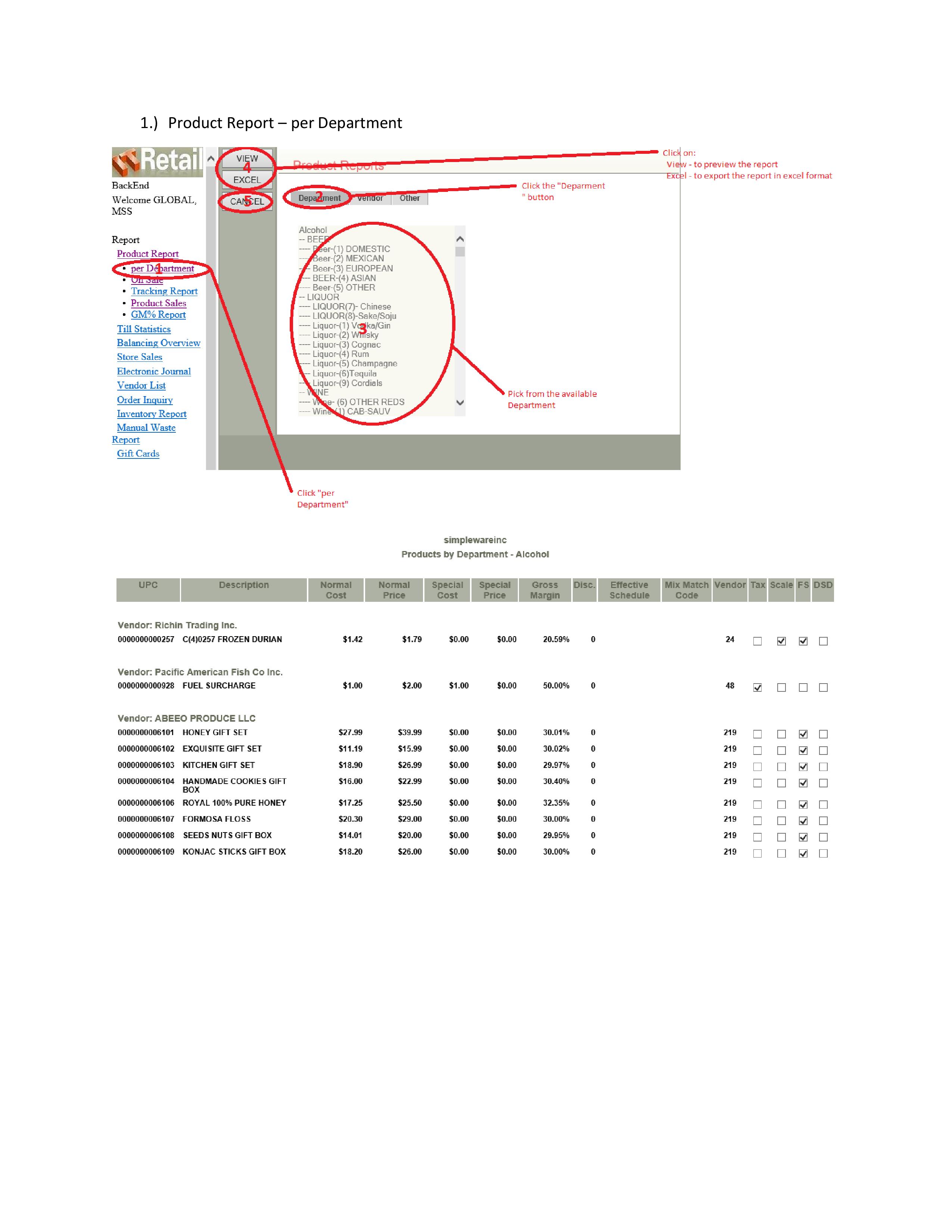 Product Report Per Department or Per Vendor Simpleware Inc