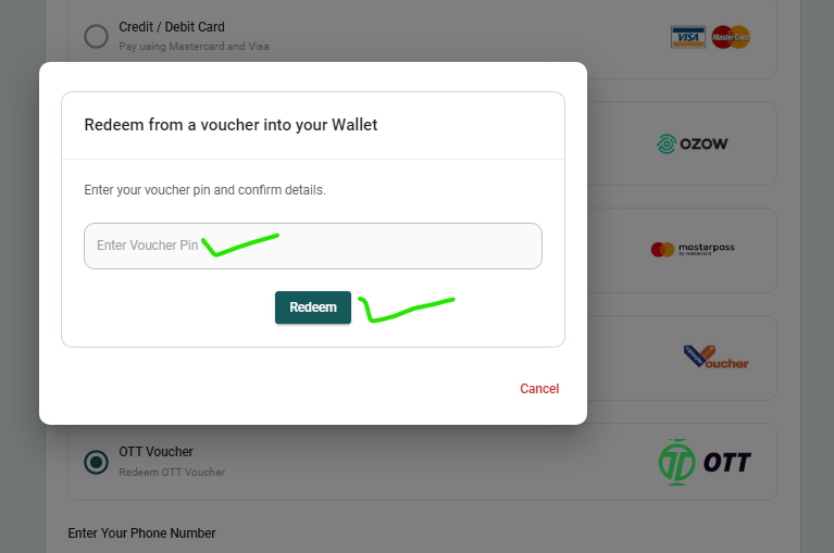 You can now topup your account with OTT VOUCHER