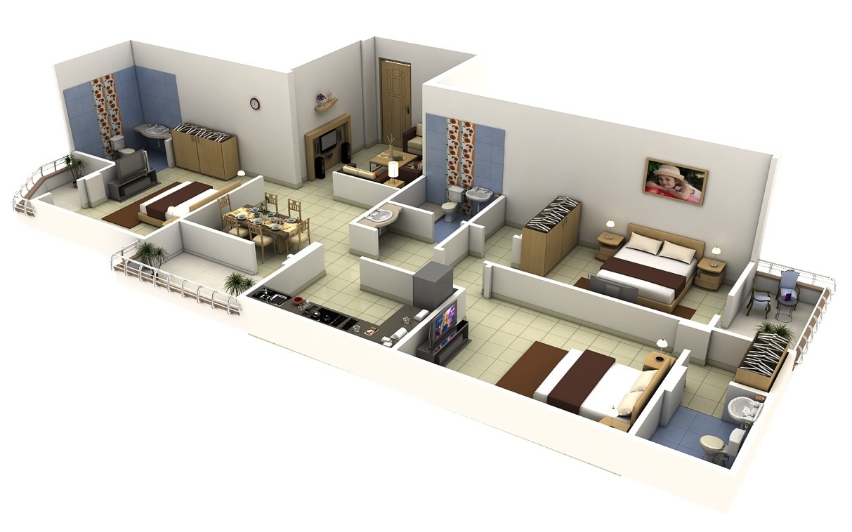 50 Three “3” Bedroom Apartment/House Plans simplicity and abstraction...