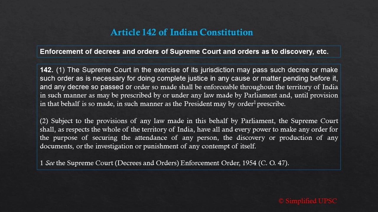 Article 142 Of Indian Constitution Simplified UPSC