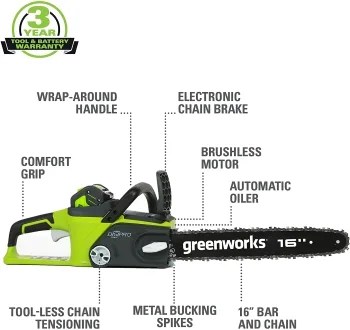 Picture of Greenworks 40V 16" Brushless Cordless Chainsaw, 4.0Ah