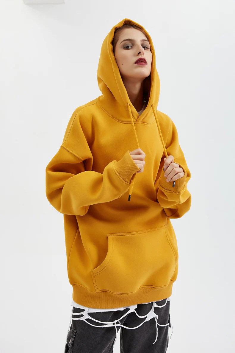 Mens Yellow Pullover Hoodie Simplistic Streetwear