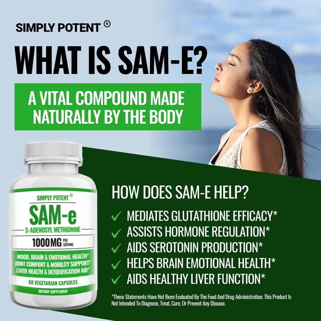 SAMe Supplement (SAdenosylmethionine) SAM e for Anxiety Simply Potent