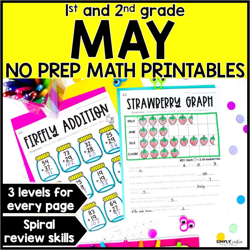 May Math Worksheets & Printables, No Prep Activities, End of the Year Simply Creative Teaching