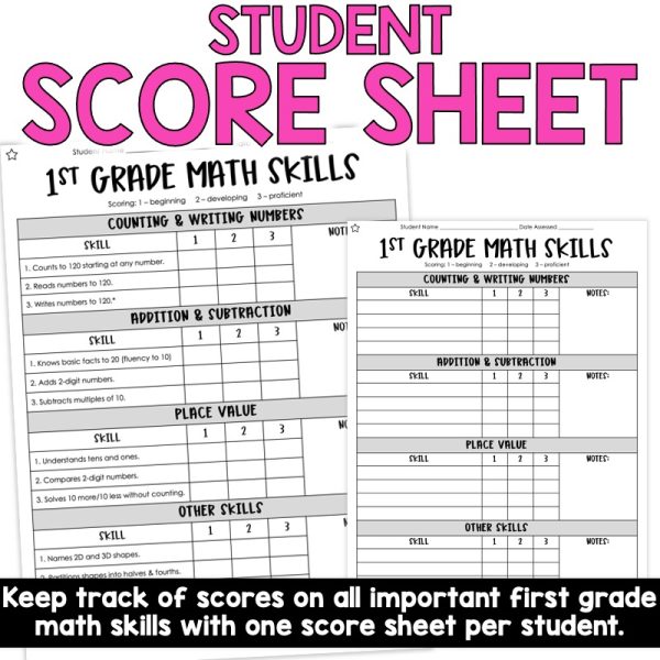 1st Grade Math Assessment Checklist One on One Simply Creative Teaching