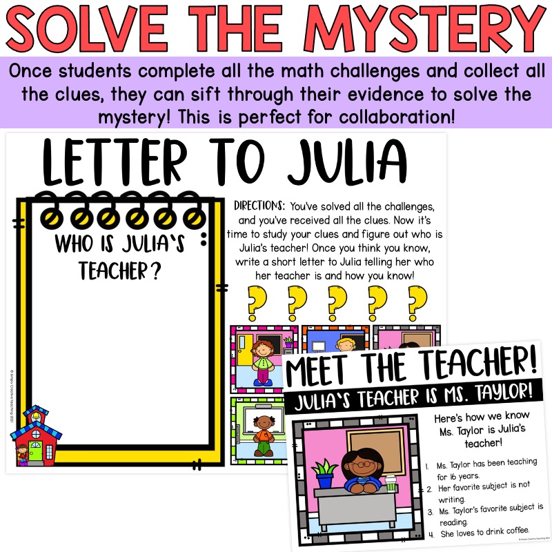 Back to School Math Mystery Math Challenge Math Enrichment 1st