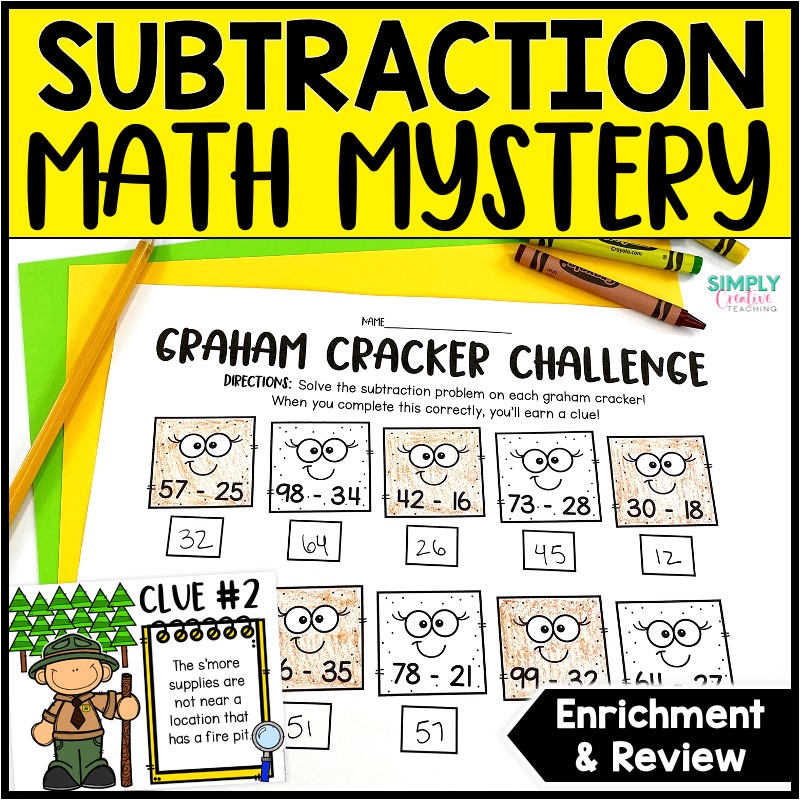 Subtraction Math Mystery Math Challenge Math Enrichment 1st & 2nd