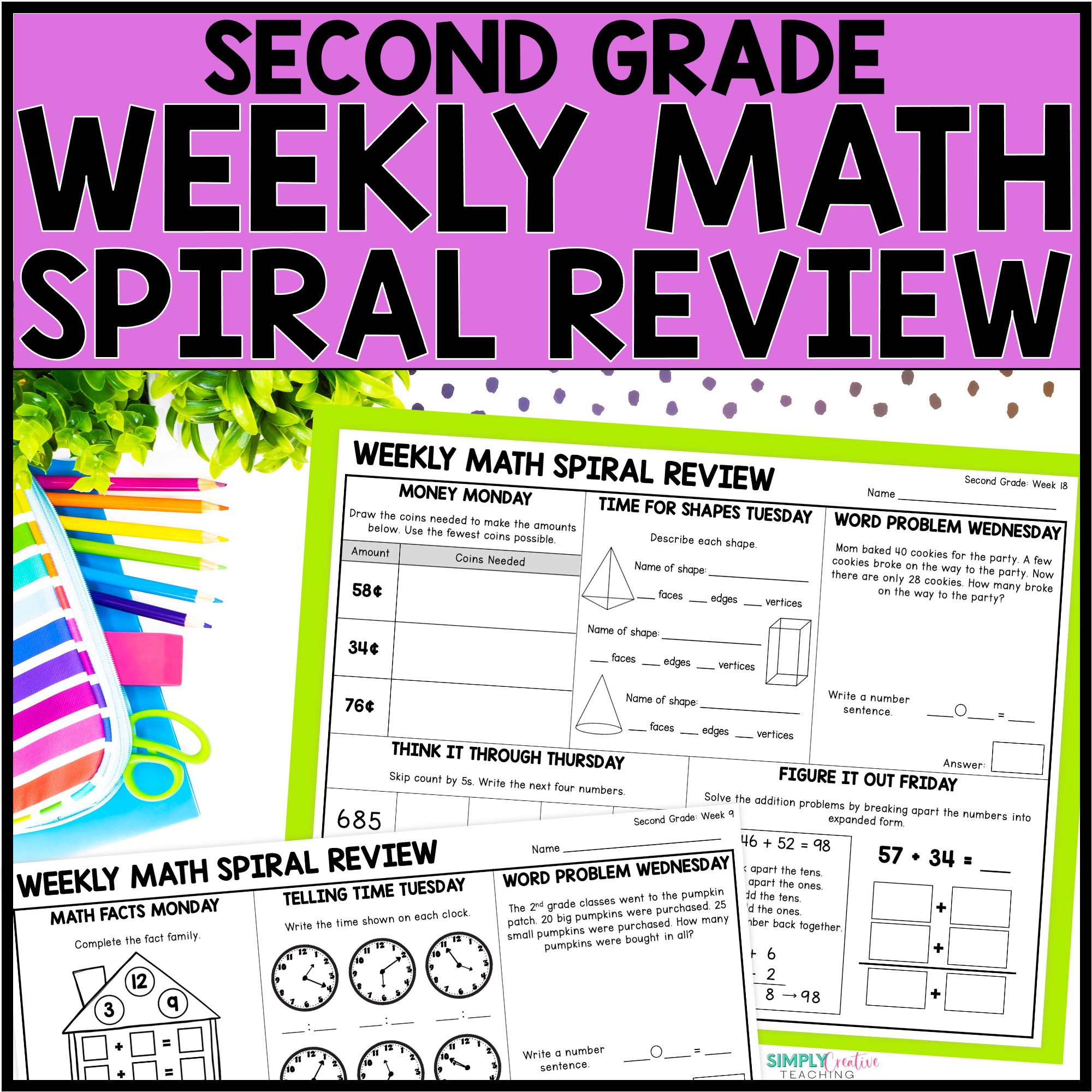 2nd Grade Math Spiral Review Daily Math Warm Up Simply Creative