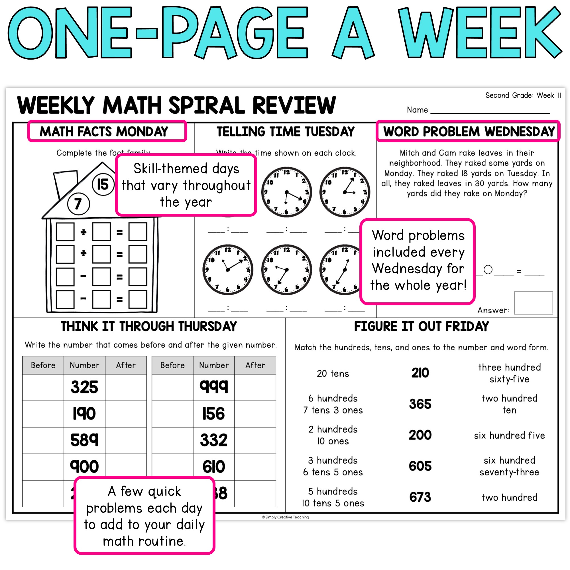 2nd Grade Math Spiral Review Daily Math Warm Up Simply Creative Teaching