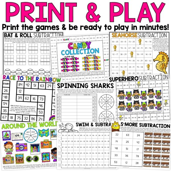 Subtraction With Regrouping Games - 2 Digit 3 Digit, No Prep - Simply