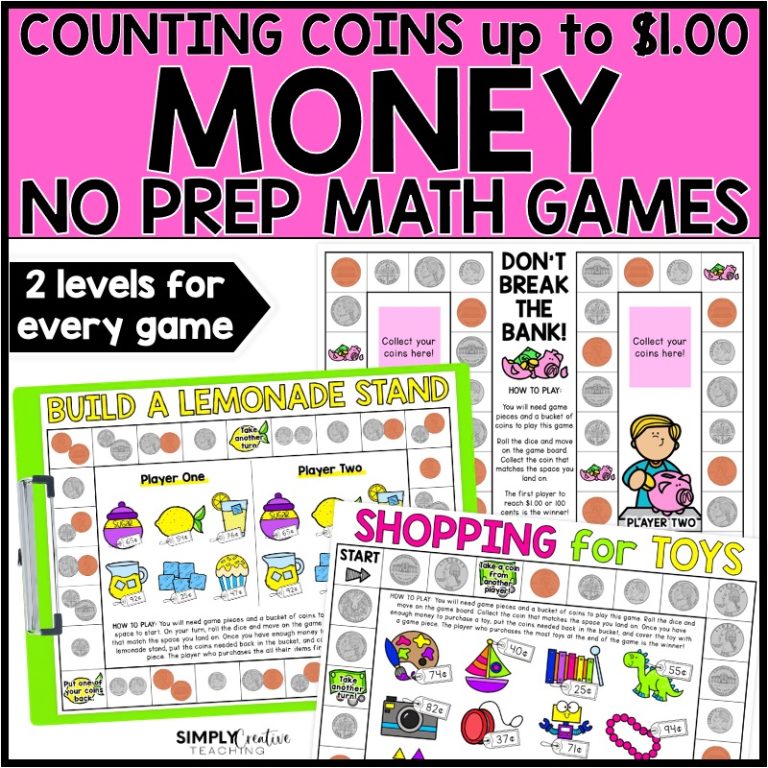 Counting Coins Games, No Prep Money, 1st & 2nd Grade, Mixed Coins