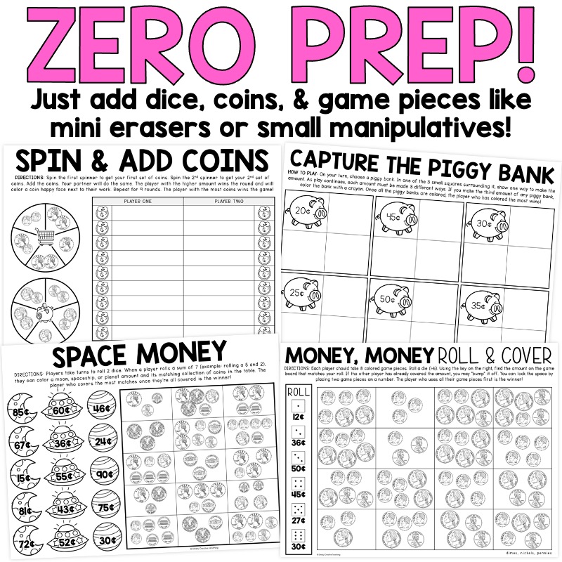 Counting Coins Games, No Prep Money, 1st & 2nd Grade, Mixed Coins