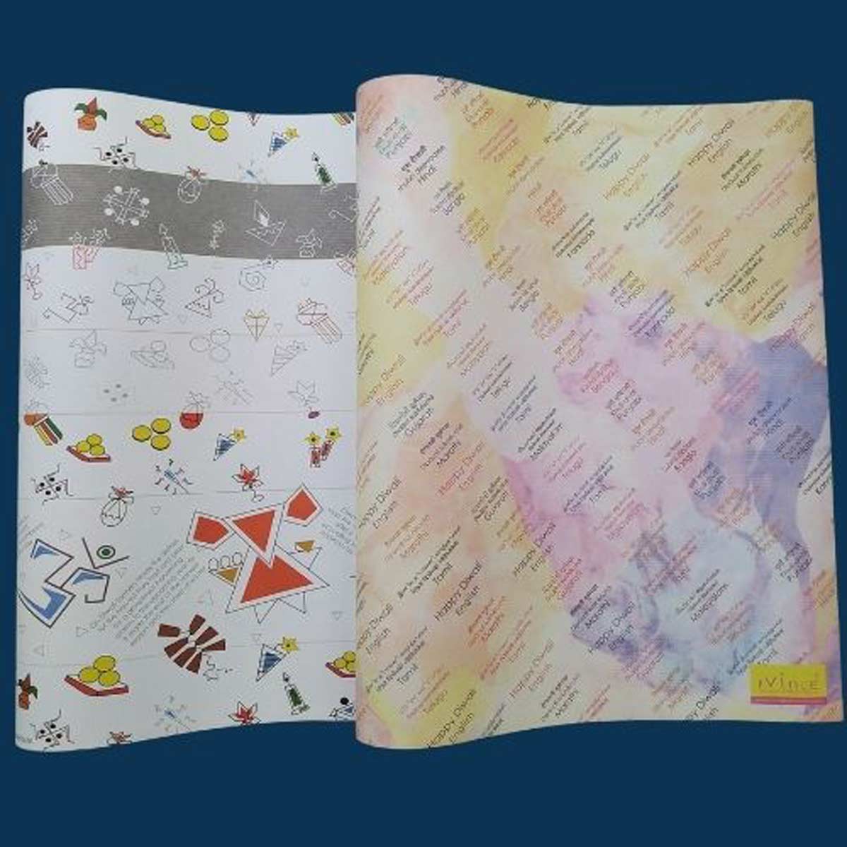 Set of 10 Diwali Gift Wrapping Paper, White and Soft beige Colours eVincE