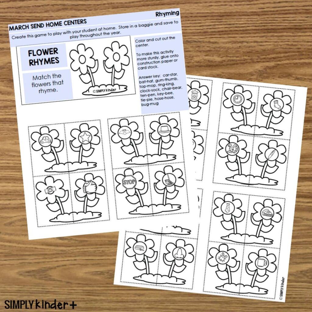 Flower Rhyming Send Home Center Simply Kinder Plus