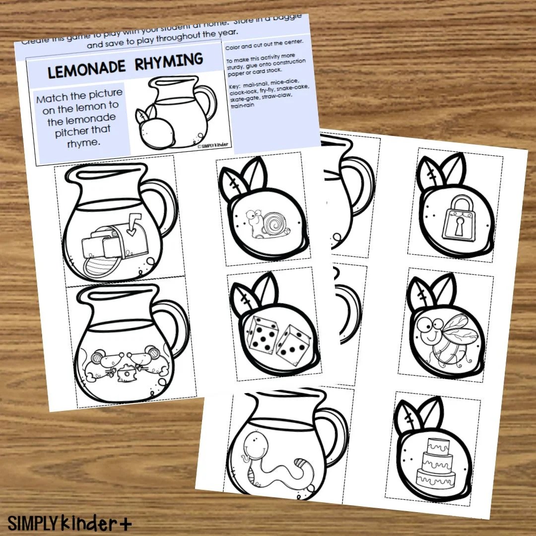 Lemonade Rhyming Send Home Center Simply Kinder Plus