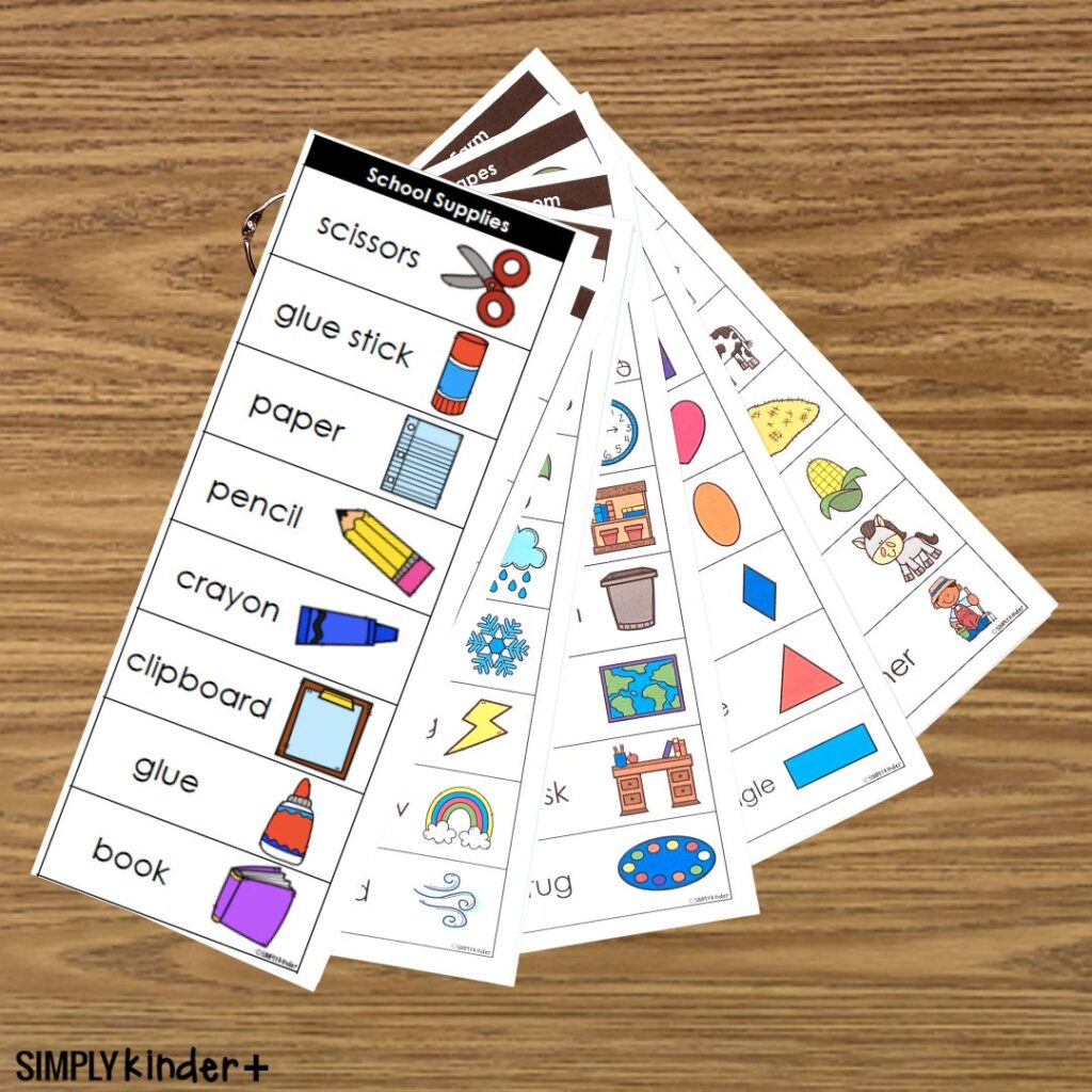 School Supplies Binder Ring Vocabulary Cards Word Bank Writing Center