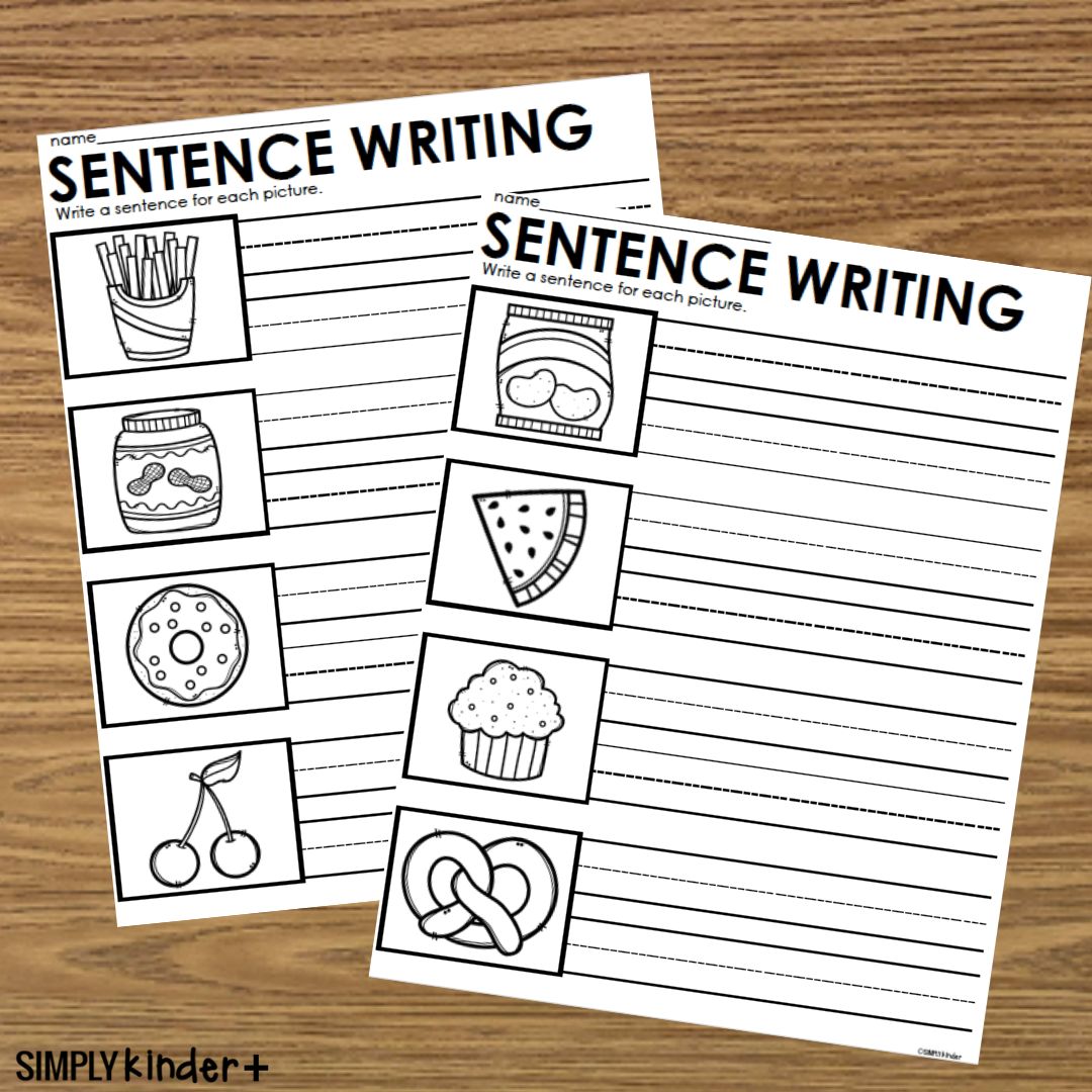 Snacks Sentence Writing Printables Word Bank Writing Center Simply