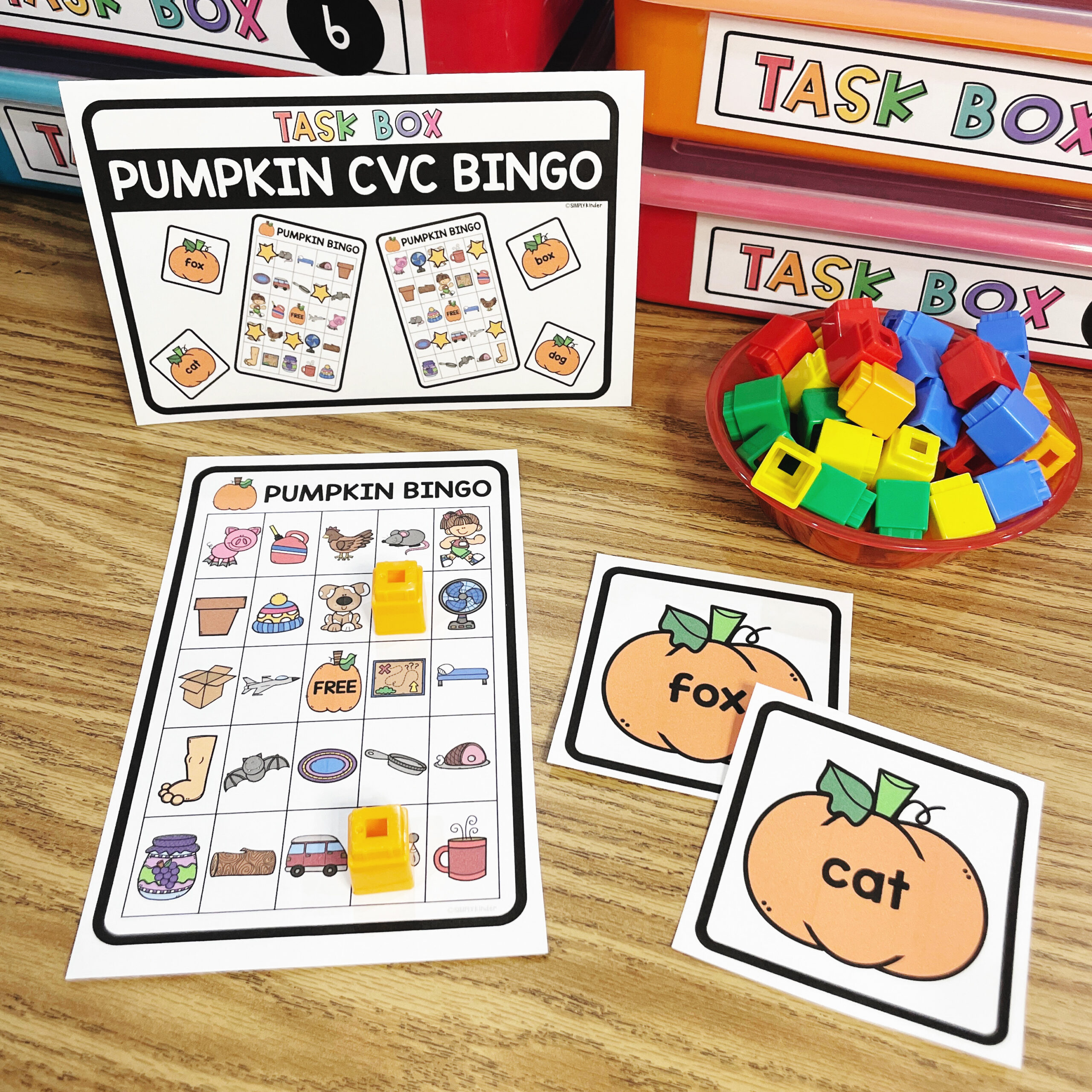 Pumpkin CVC Bingo Morning Bins/Task Boxes Simply Kinder Plus