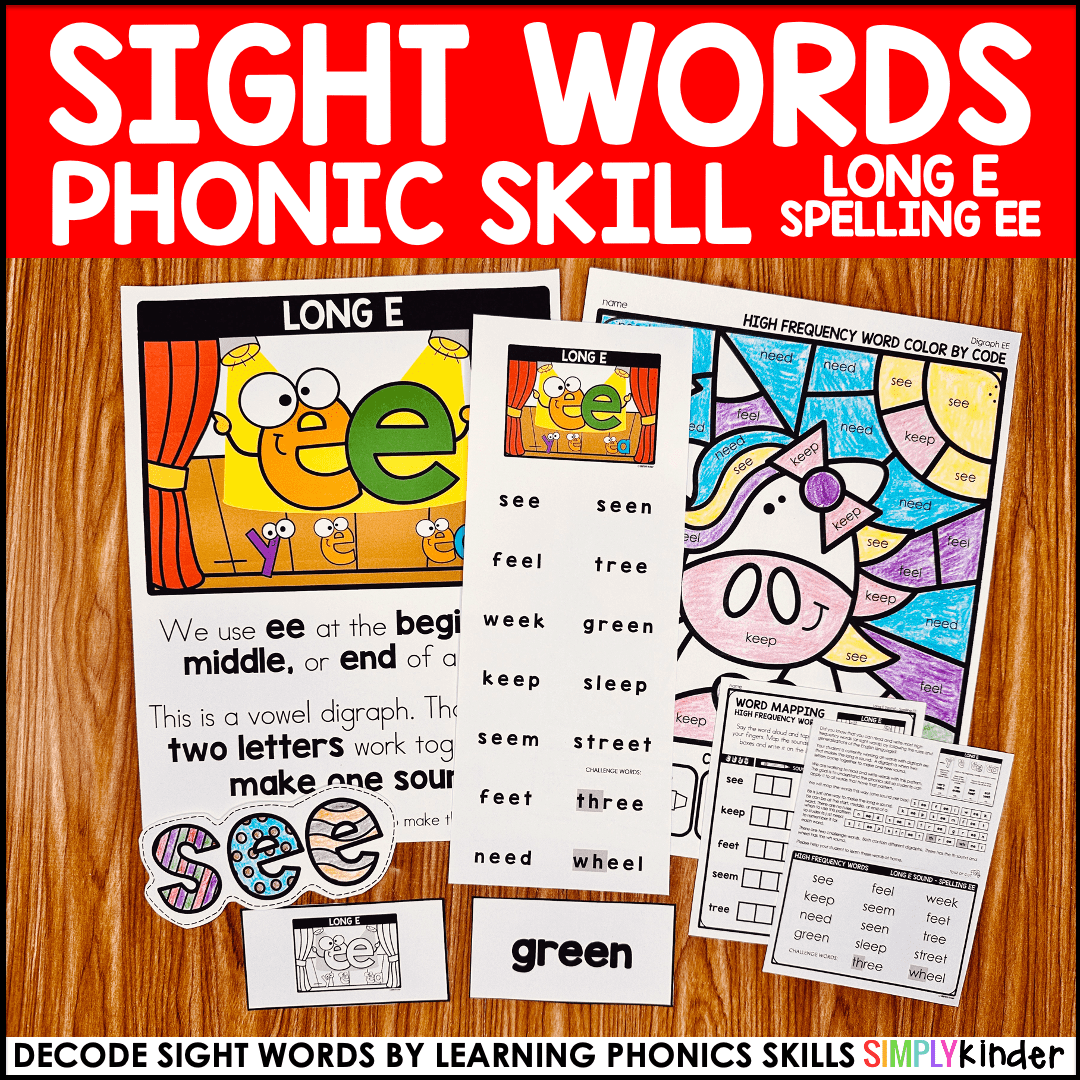 Long E Spelling EE Sight Words by Phonics Skills Simply Kinder Plus