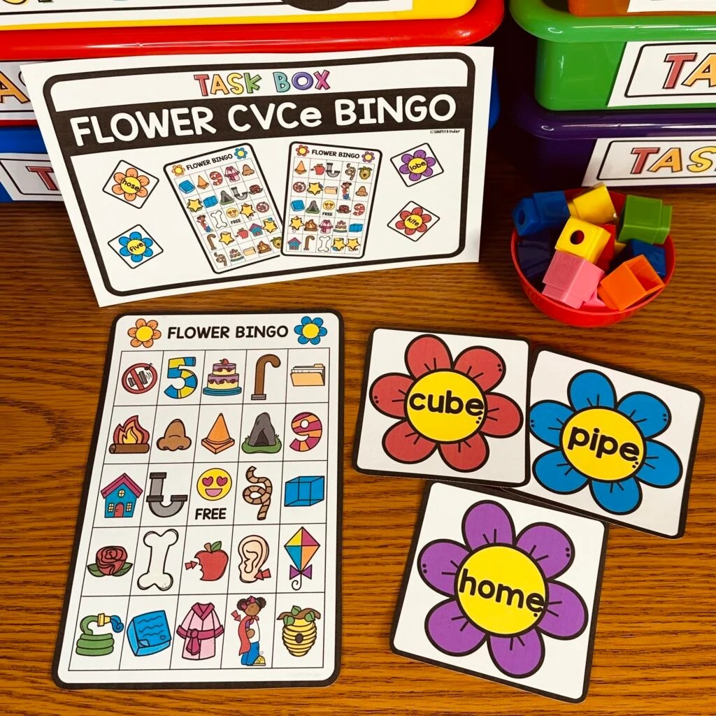 Flower CVCe Bingo Morning Bins/Task Boxes Simply Kinder Plus