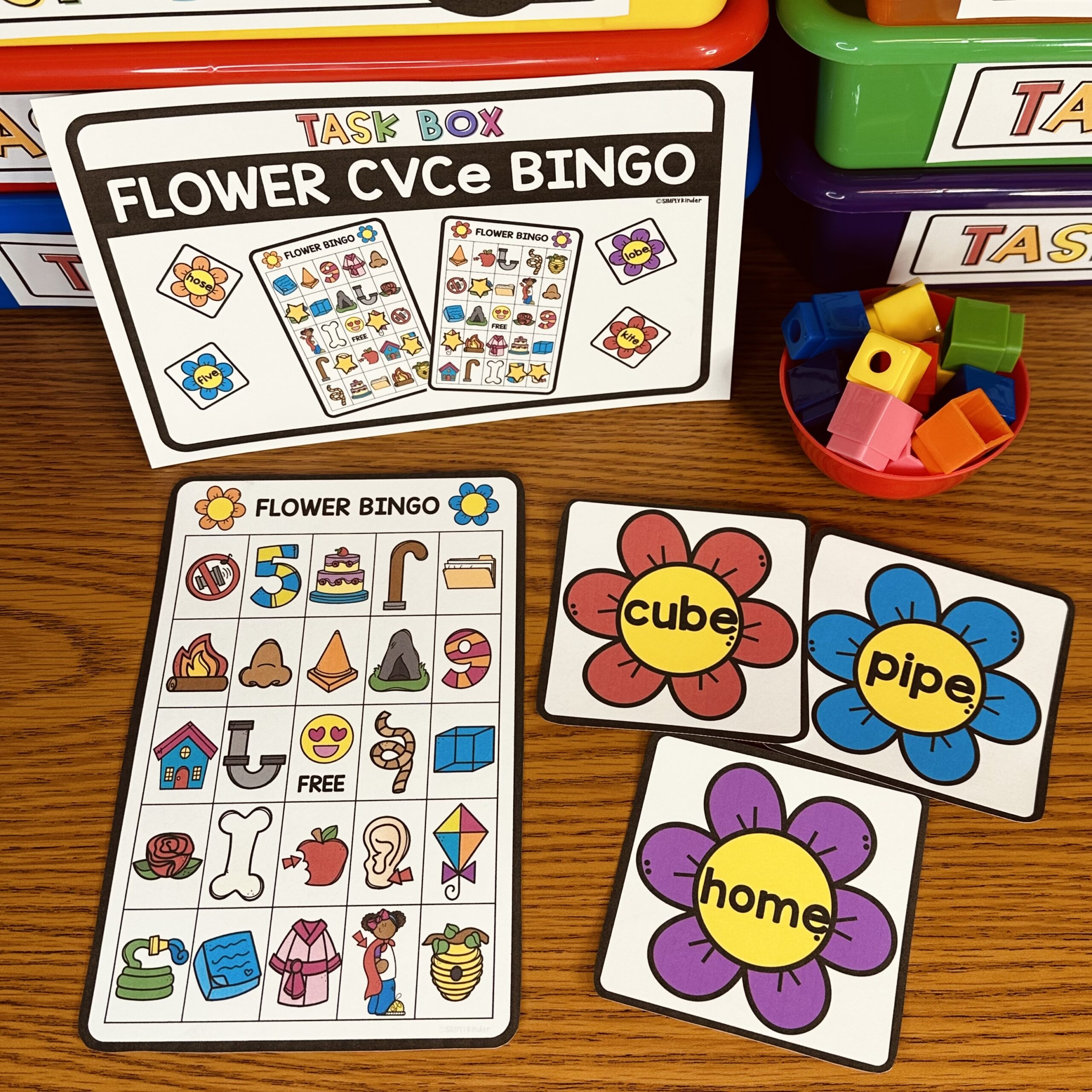 Flower CVCe Bingo Morning Bins/Task Boxes Simply Kinder Plus