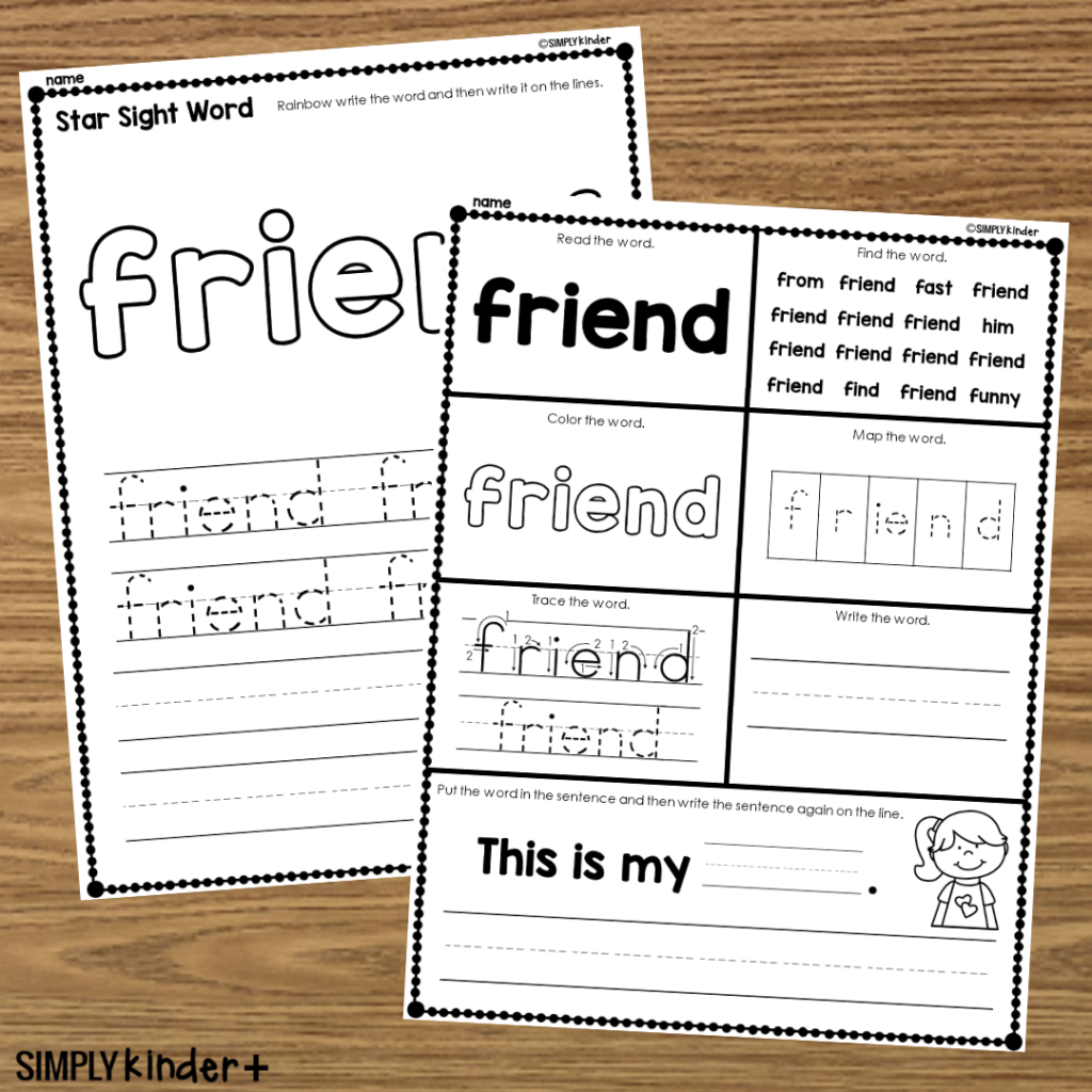 Sight Word Friend Archives Simply Kinder Plus