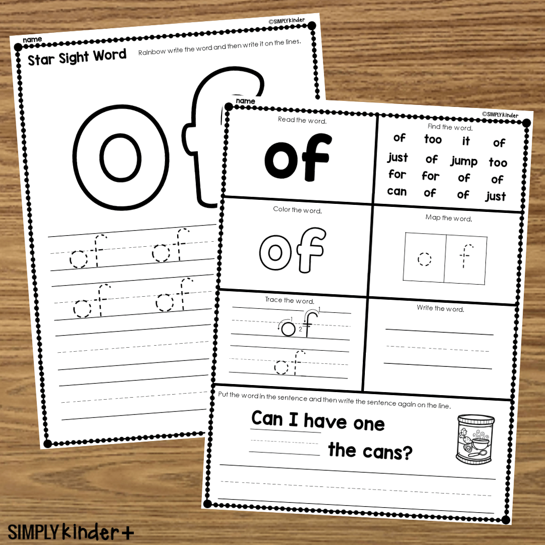 Of - Sight Word Printable Activities - Simply Kinder Plus